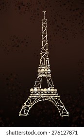 Eiffel Tower from the bones and skulls. Catacombs of Paris