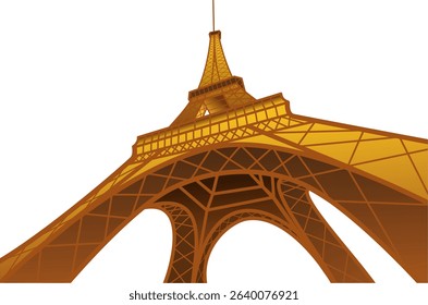 Eiffel tower bottom view isolated on white background for design