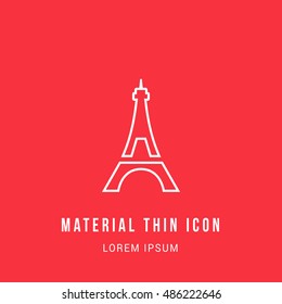 Eiffel Tower Bright red material designed line thin flat icon / logo