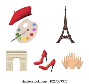 Eiffel tower, brush, hat .France country set collection icons in cartoon style vector symbol stock illustration web.