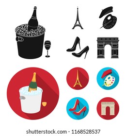 Eiffel tower, brush, hat .France country set collection icons in black,flat style vector symbol stock illustration web.