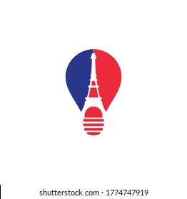 Eiffel tower bulb shape concept logo design template. Paris logo design