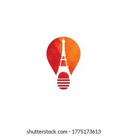 Eiffel tower bulb shape concept logo design template. Paris logo design