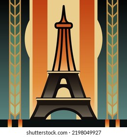 The Eiffel Tower by Art Deco style. Vector color illustration.
