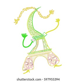 The Eiffel Tower in cartoon style green vector illustration