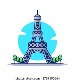 Eiffel Tower Cartoon Vector Icon Illustration.Famous Building Traveling Icon Concept Isolated Premium Vector. Flat Cartoon Style