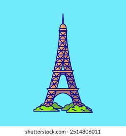 Ilustração do ícone do vetor do desenho animado da Torre Eiffel. Conceito de construção de referência. Estilo Flat Cartoon.