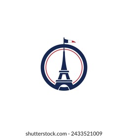 Torre Eiffel en círculo con diseño de logotipo de la bandera de Francia