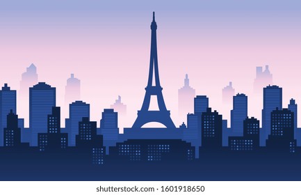 Eiffel Tower with City Building in the morning