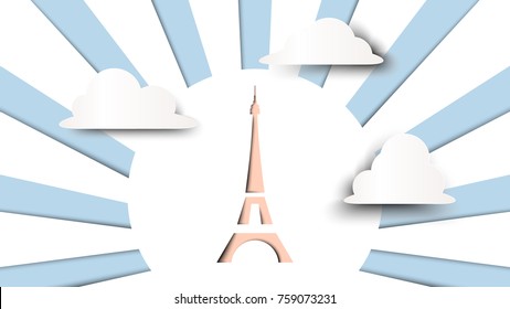 Eiffel tower and cloud, paper art/paper cutting style