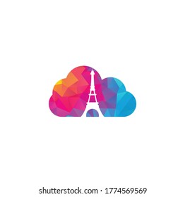 Eiffel tower cloud shape concept logo design template. Paris logo design