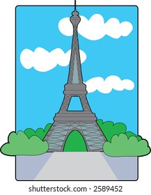 Eiffel Tower with clouds,blue sky and greenery