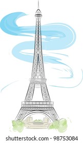Eiffel tower color vector illustration