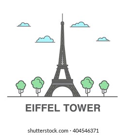 Eiffel tower colored illustration. World famous landmarks collection.