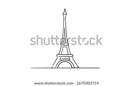 Eiffel Tower, continious line drawing. France outline. Vector illustration