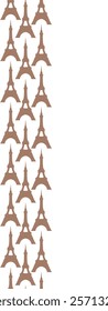 Eiffel Tower. Cream tower silhouette. Famous Paris landmark. Seamless vertical border. Repeating vector pattern. Isolated colorless background. Metal construction with a spire at the end. 