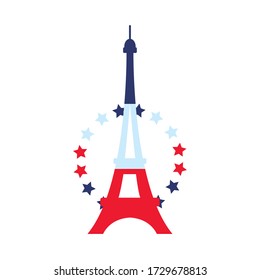 eiffel tower with decorative stars icon over white background, flat style, vector illustration