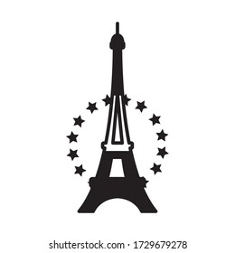 eiffel tower with decorative stars icon over white background, line style, vector illustration