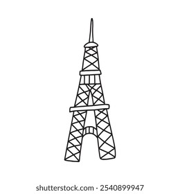 Torre Eiffel em estilo doodle. Isolado sobre fundo branco