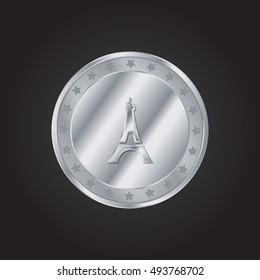Eiffel Tower embossed realistic silver / platinum coin precious Icon / Logo Design