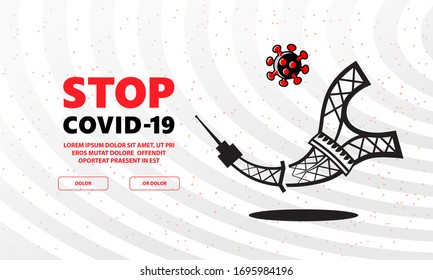 Eiffel Tower falling in attempt to kick cell of coronavirus covid-19. French symbol in fight against coronavirus in France banner.