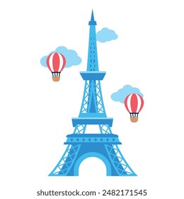 eiffel tower famous landmark and air balloons isolated