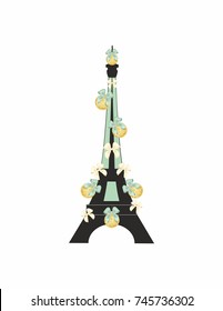 Eiffel Tower festive on a white background