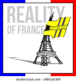 Eiffel tower with flag in the form of a yellow vest