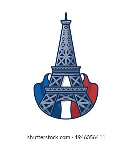 Eiffel Tower with flag of France flat design, historic building and landmark vector illustration