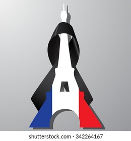 Eiffel Tower and flag France and mourning ribbon vector