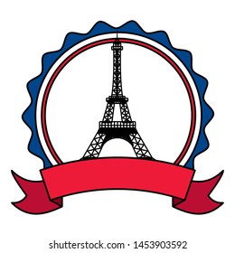 eiffel tower with flags of france happy bastille day flat design vector illustration