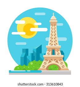 Eiffel tower flat design landmark illustration vector