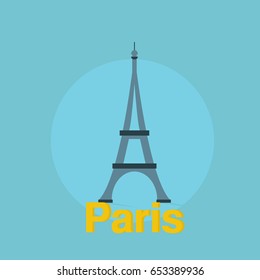 Eiffel tower flat design with text shadow colorful concept