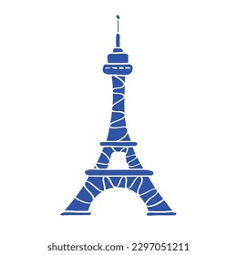 Eiffel tower flat doodle icon, Paris symbol vector illustration.