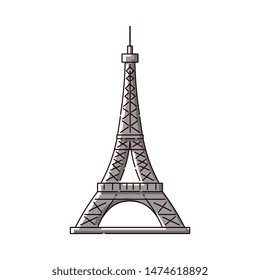 Eiffel Tower flat icon - famous Paris, France tourist attraction. French architecture landmark monument symbol in cartoon line art style - isolated vector illustration