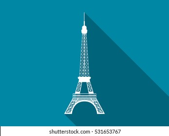 Eiffel Tower flat icon with long shadow. Vector illustration