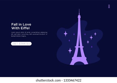 Eiffel Tower flat illustration. banner infographic, suitable for tri web site, holiday