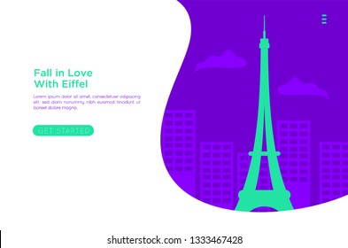 Eiffel Tower flat illustration. banner infographic, suitable for tri web site, holiday