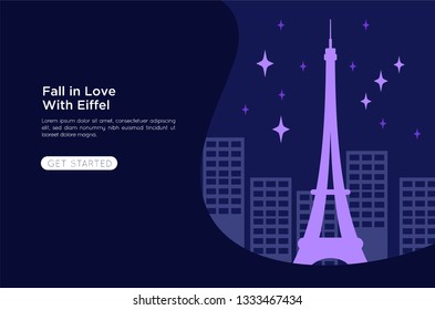 Eiffel Tower flat illustration. banner infographic, suitable for tri web site, holiday
