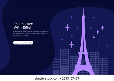 Eiffel Tower flat illustration. banner infographic, suitable for tri web site, holiday