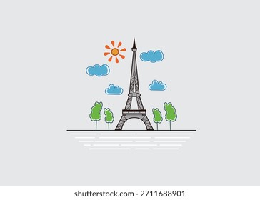 Eiffelturm, flache Linie, Kunstgrafik.