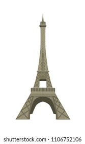 Eiffel Tower in flat style isolated on white background.