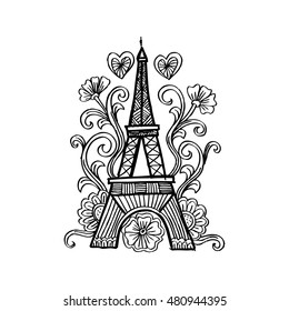 Eiffel tower with floral ornament.