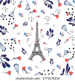 Eiffel tower floral pattern french bastille day