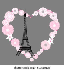 Eiffel tower and flowers. Vector illustration