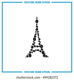 Eiffel tower in the form of coffee beans, icon vector EPS 10, abstract sign logo silhouette  flat design,  illustration modern isolated badge for website or app - stock info graphics