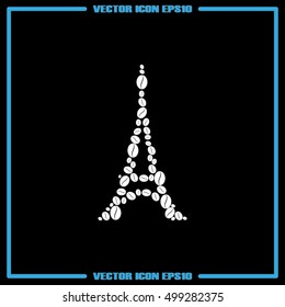 Eiffel tower in the form of coffee beans, icon vector EPS 10, abstract sign logo silhouette  flat design,  illustration modern isolated badge for website or app - stock info graphics