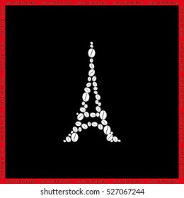 Eiffel tower in the form of coffee beans, vector illustration EPS 10.