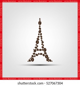 Eiffel tower in the form of coffee beans, vector illustration EPS 10.