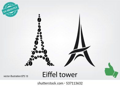 Eiffel tower in the form of coffee beans, vector illustration EPS 10.